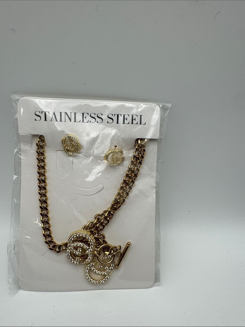 Gold Stainless Steel Chain Necklace and Earrings Set